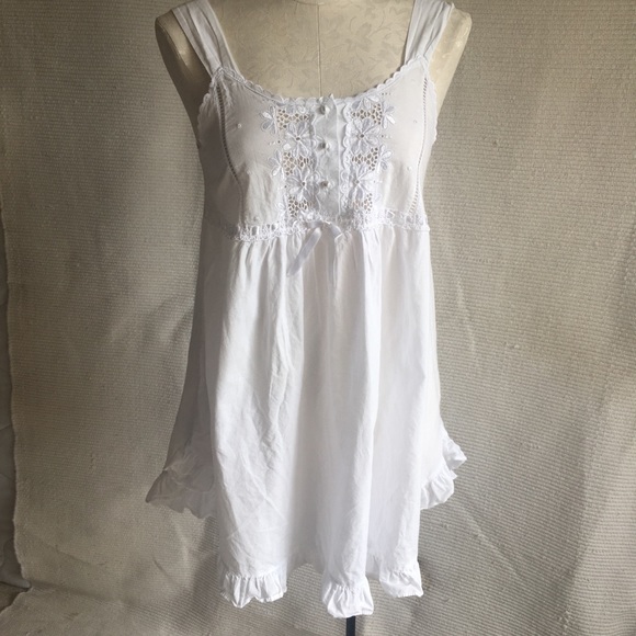 Night Gown White Cotton Babydoll Nightie Vintage Intimates